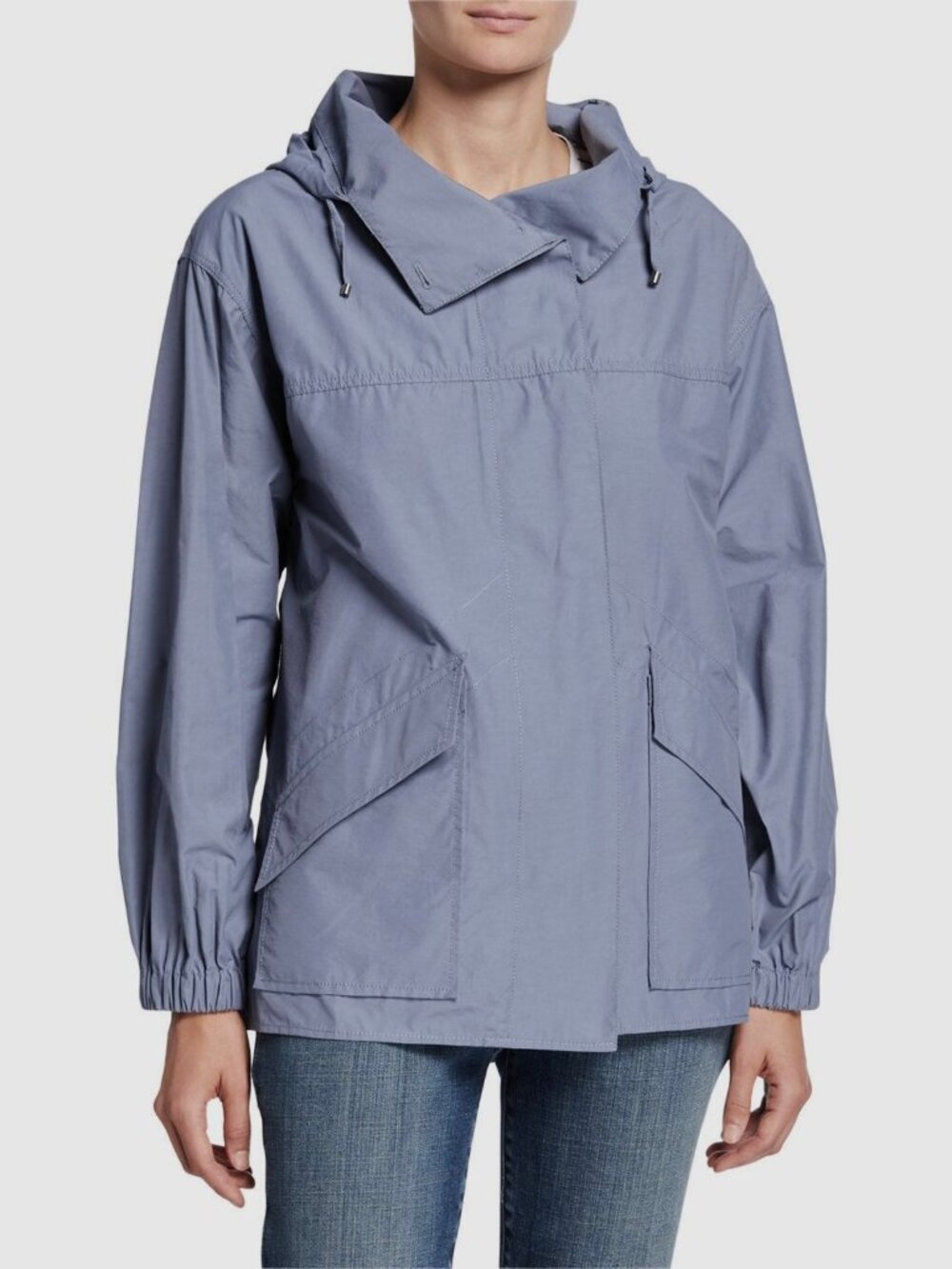 EILEEN FISHER organic Cotton nylon Hooded coat NWT $278 sz L chambray blue